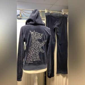 Juicy Couture Navy Velour Pants 36 x 34 Zip Up Hoodie Tracksuit